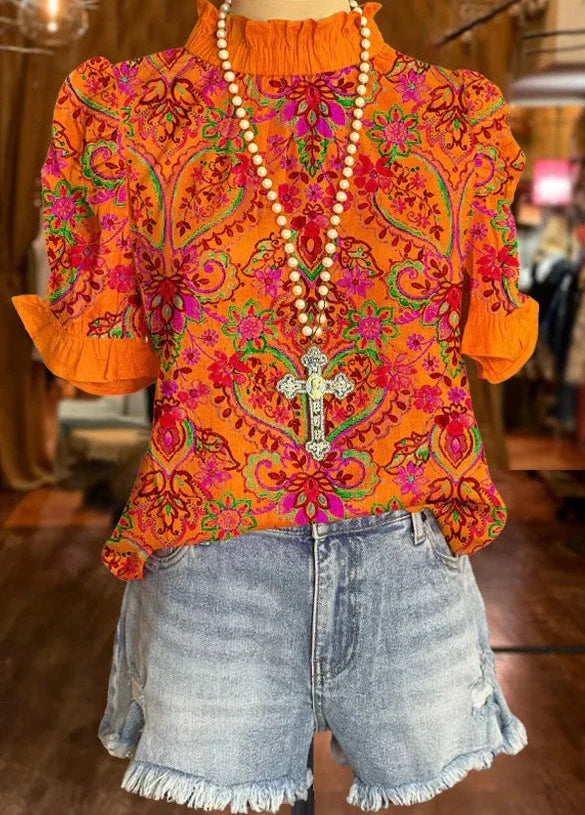 Vrouwelijke Top met Pofmouwen Elegante Stijl