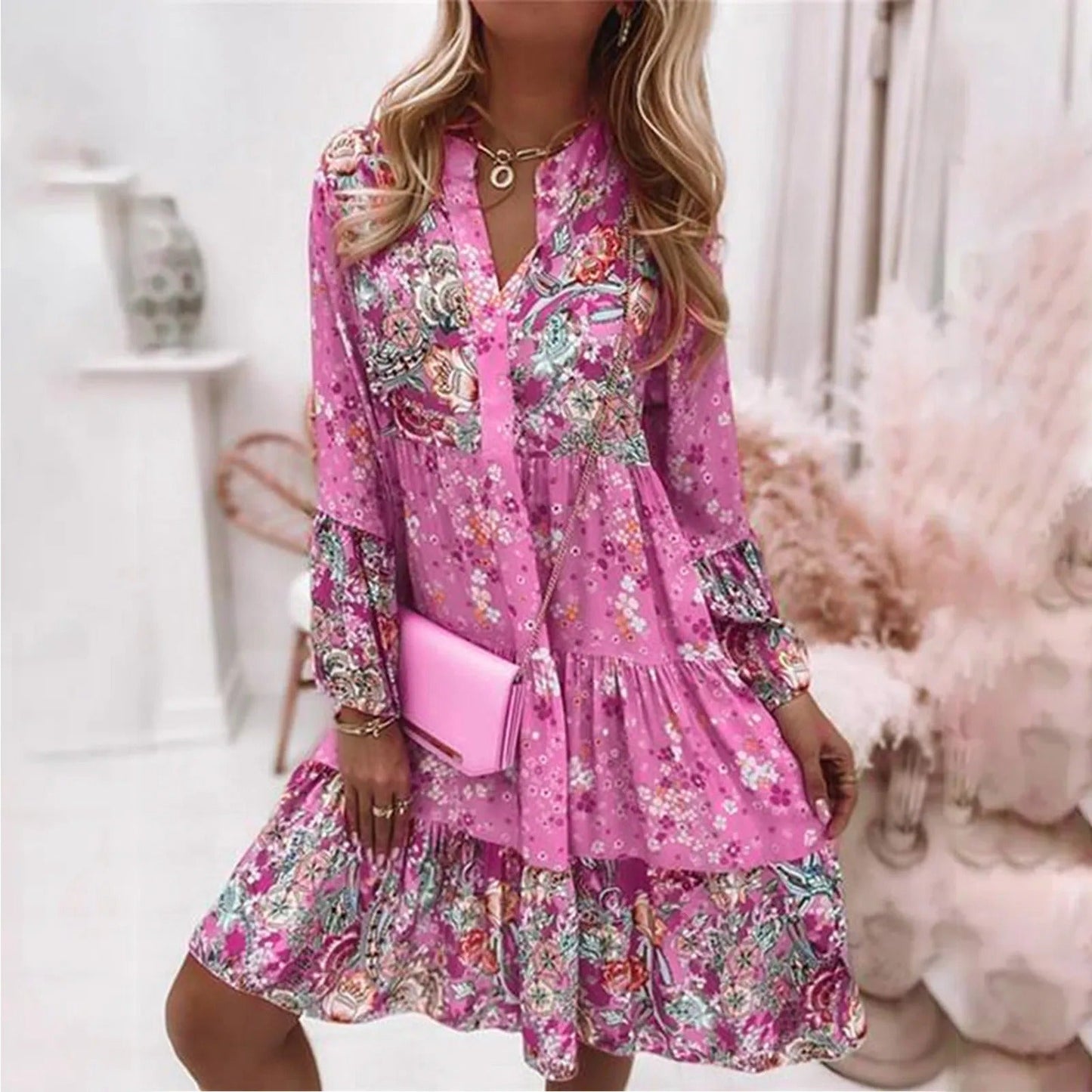 Etnische Jurk met Bloemenprint Vrouwelijk Model