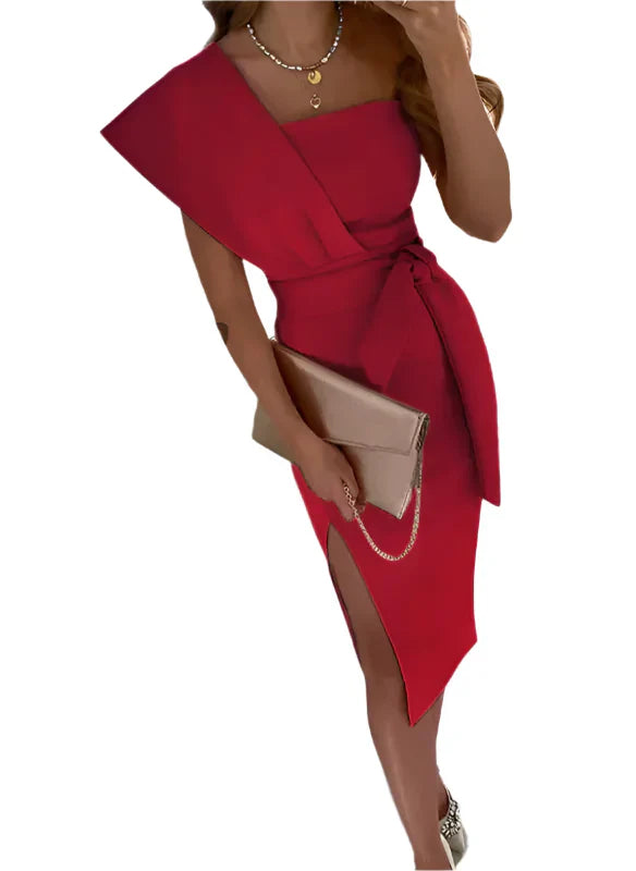 Elegante Wikkeljurk Een Schouder Bruiloft Jurk