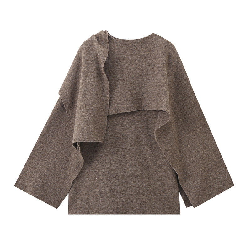Dames Cape Jas Warm Asymmetrisch met Sjaal Kraag