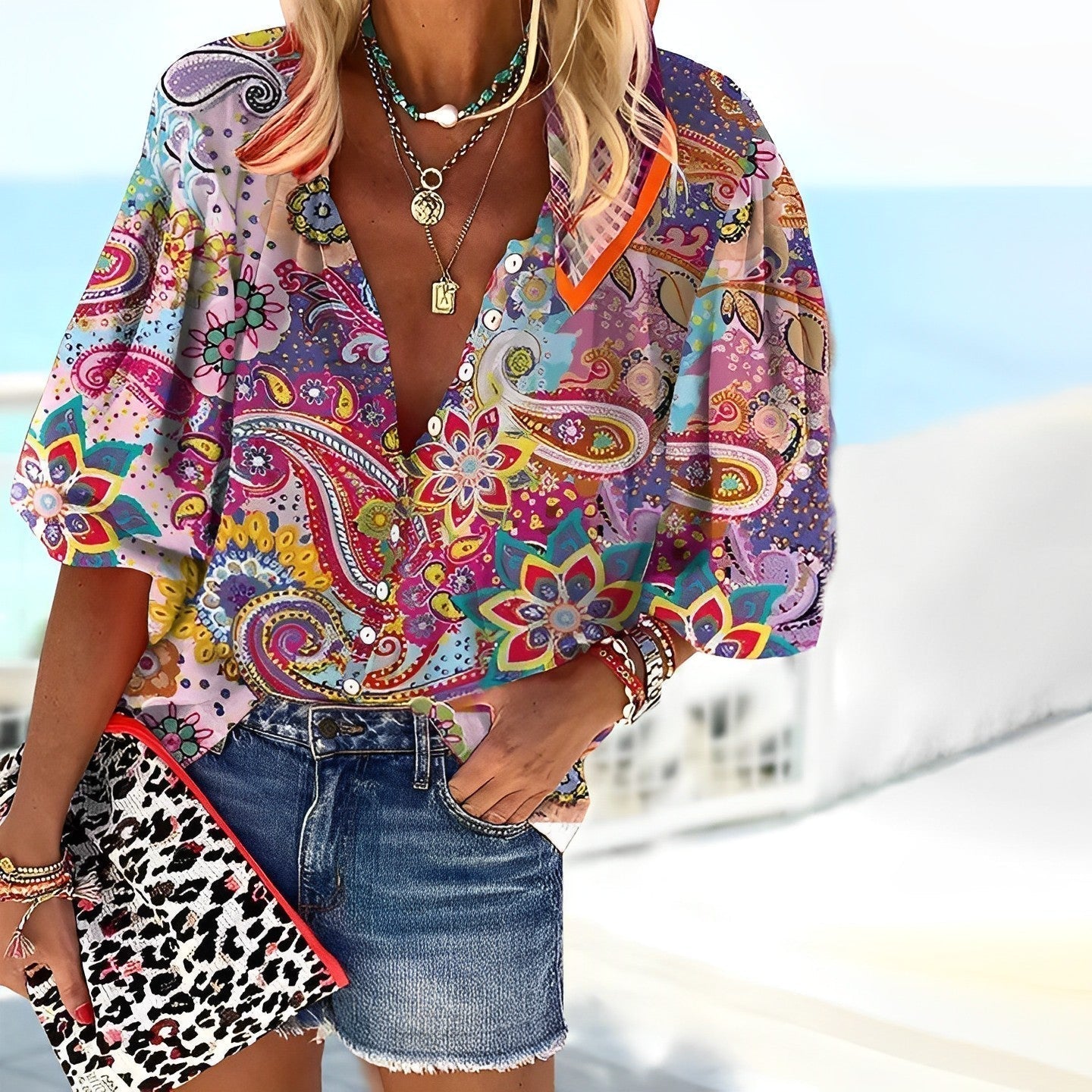 Mandala Shirt Vrouwelijk Met Kleurrijke Print - Mode Vibes