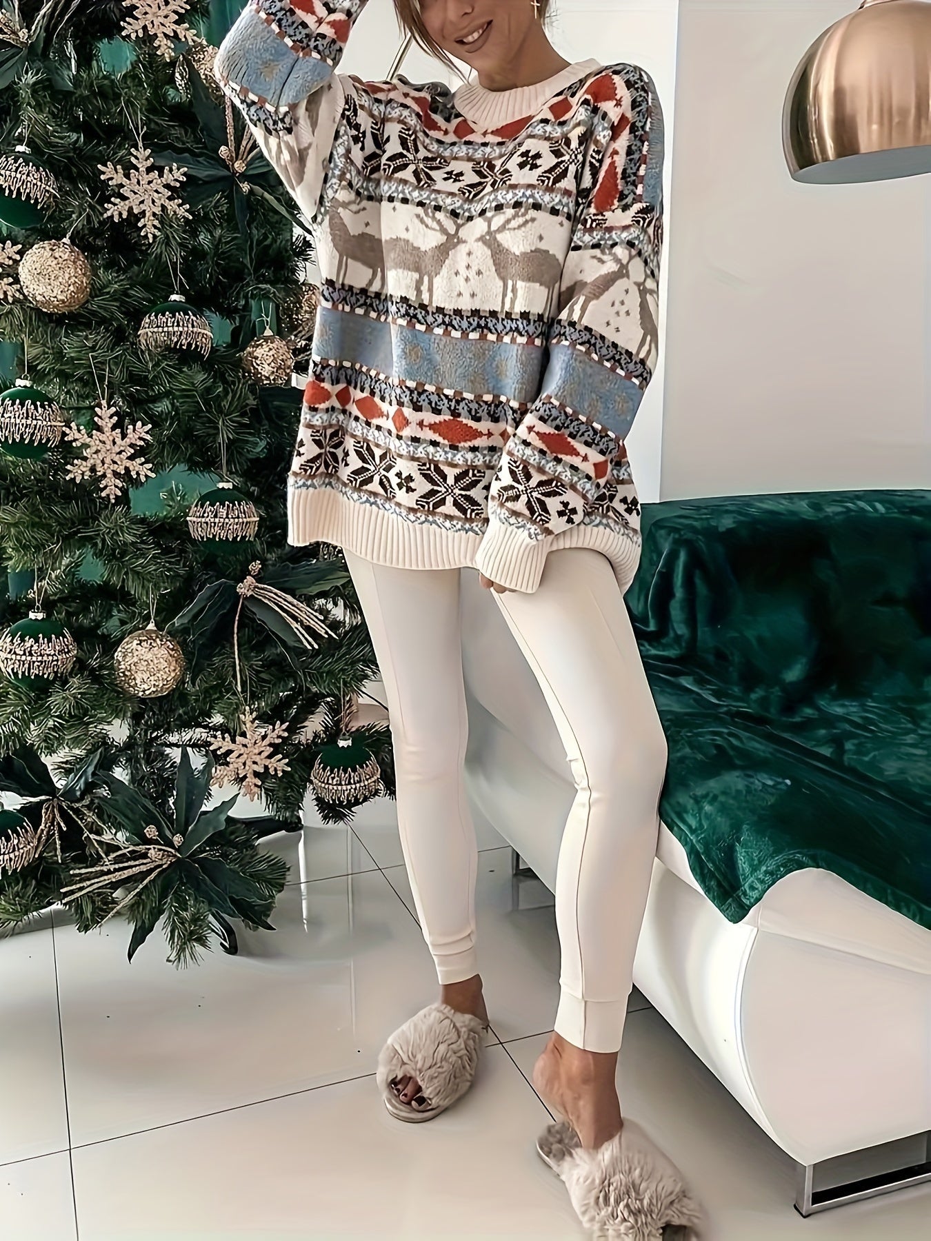 Dames Rendier Trui Gebreid Gezellig Feestelijk Winter
