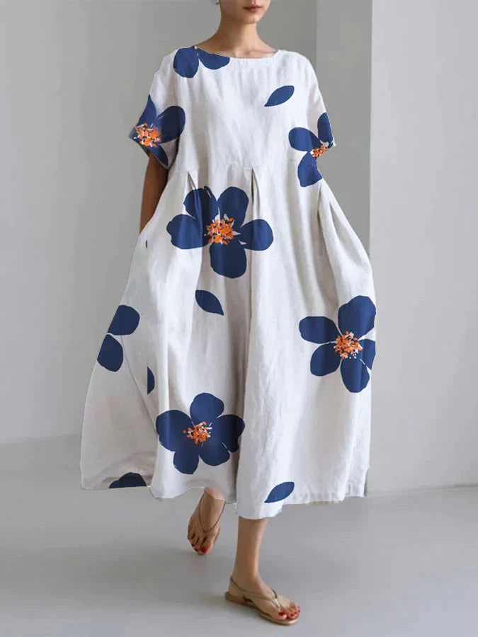 Lente Jurk voor Dames Rond Hals Losse Bloemenjurk Zomer