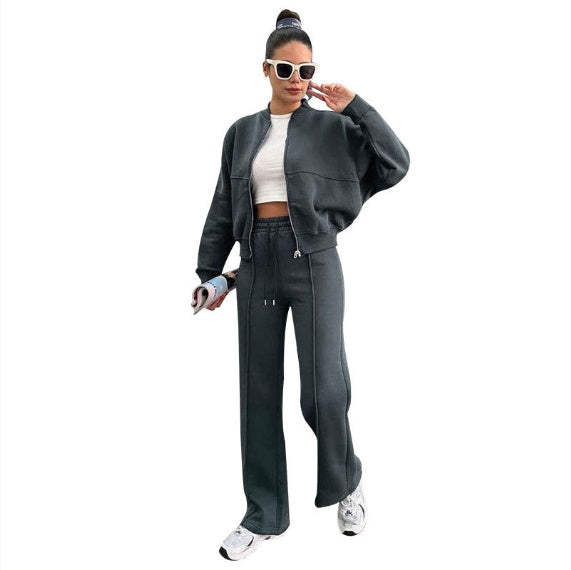 Luxe Tweedelige Set met Ritssluiting en Elegante Pasvorm
