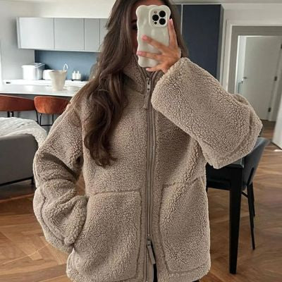 Dames Fleece Jas Warm en Stijlvol met Hoge Kraag en Zakken