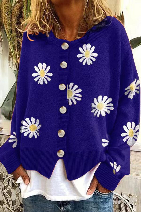 Dames Vest Gebreid Bloemenpatroon Roze
