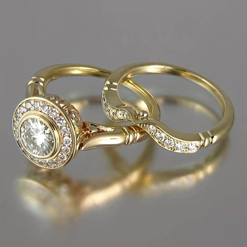 Gouden Zirkonia Ringen Set Vintage Stijl - Mode Vibes
