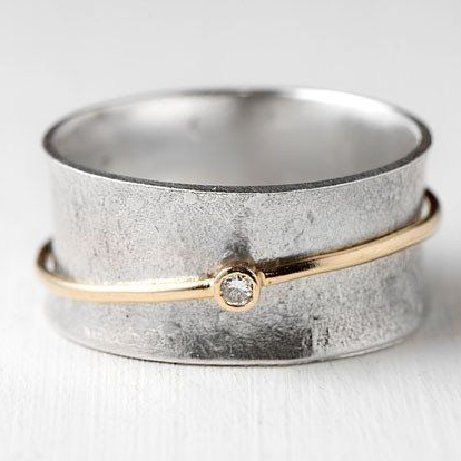 Zilveren Ring met Gouden Details en Zirkonia Steen - Mode Vibes