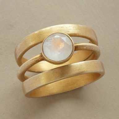Gouden Ring met Maansteen Edelsteen Zilverkleurig Vintage Design - Mode Vibes