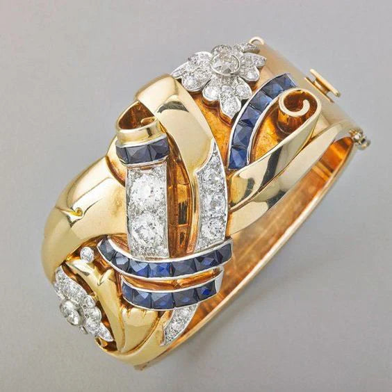 Gouden Ring met Blauwe Zirkonia Steen Celia Vintage Sieraden - Mode Vibes