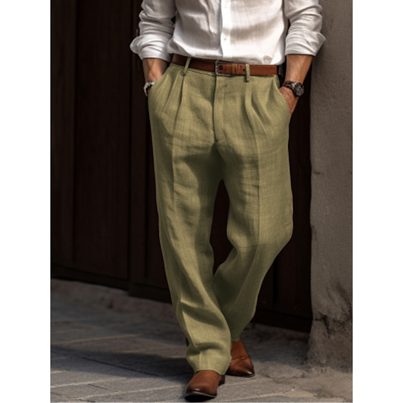 Heren Comfortabele Plooi Broek – Dubbele Plooi – Losse Pasvorm