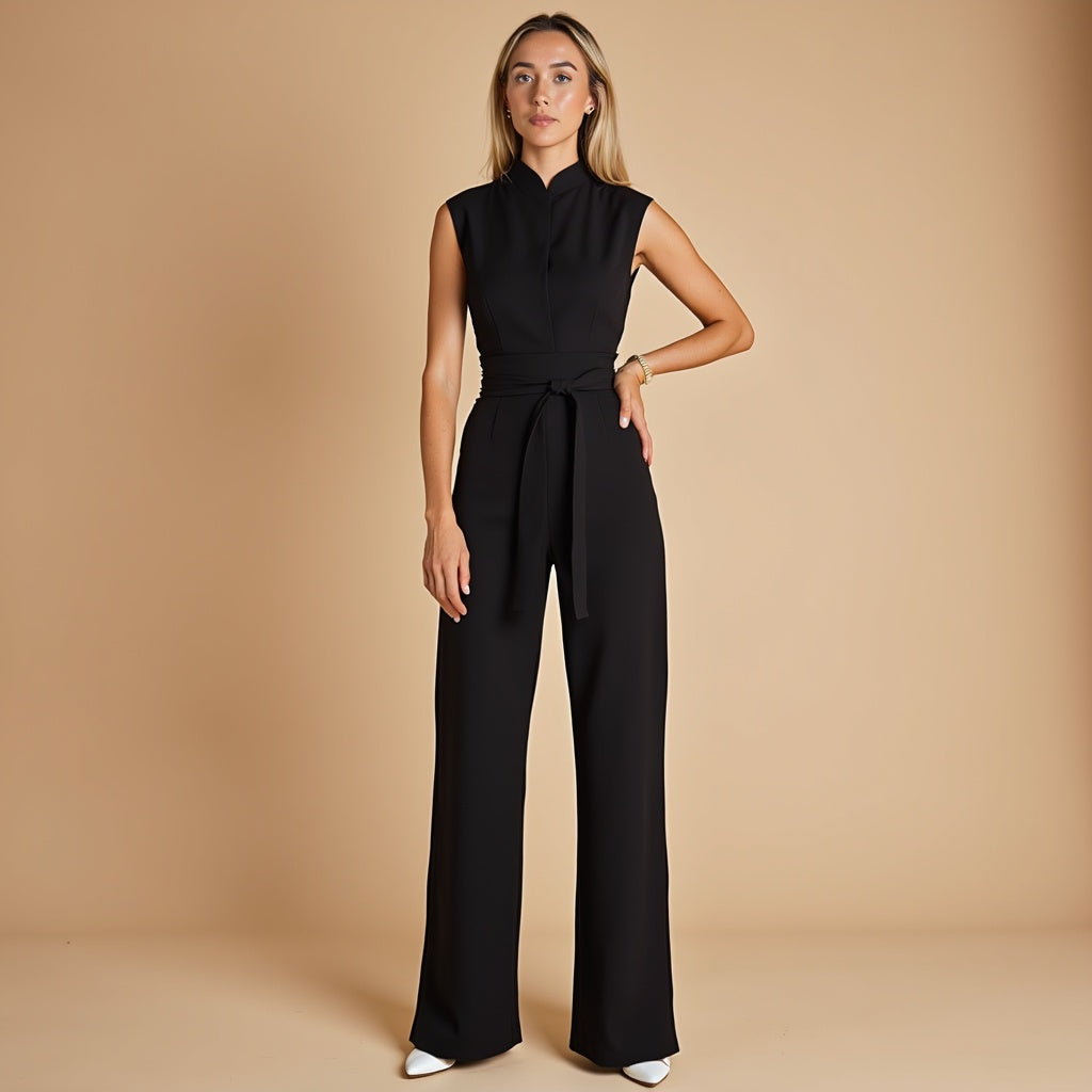 Mouwloze Jumpsuit Hoge Kraag met Ceintuur Zomerjurk