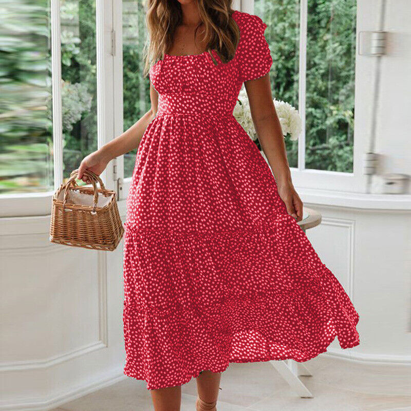 Maxi Jurk Vierkante Kraag Casual Zomerjurk voor Vrouw