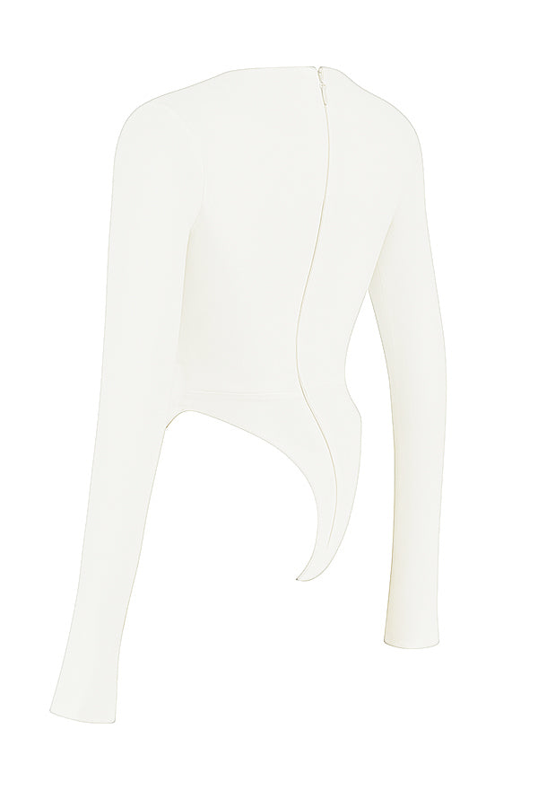 Witte Crop Top Lange Mouw voor Vrouw Met Uitsnijding