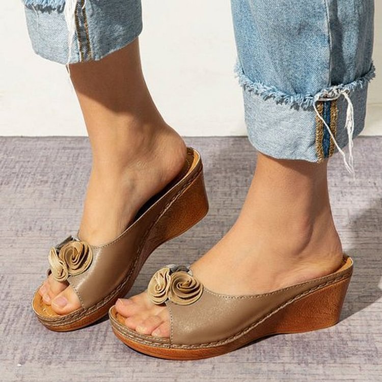 Leren Sandalen Orthopedisch met Bloemen Hak