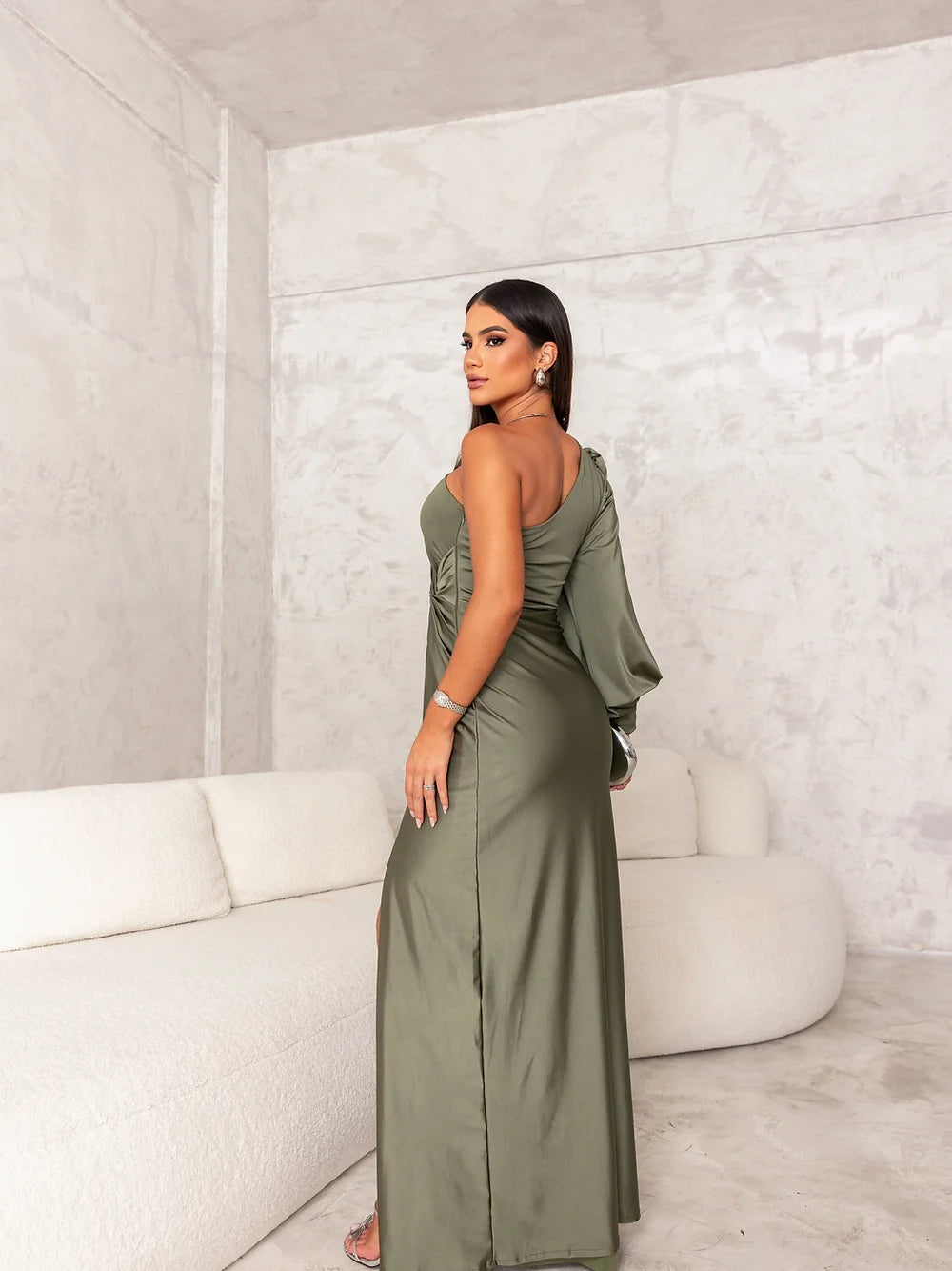 Anna™ - Elegante Satijnen Avondjurk met Split
