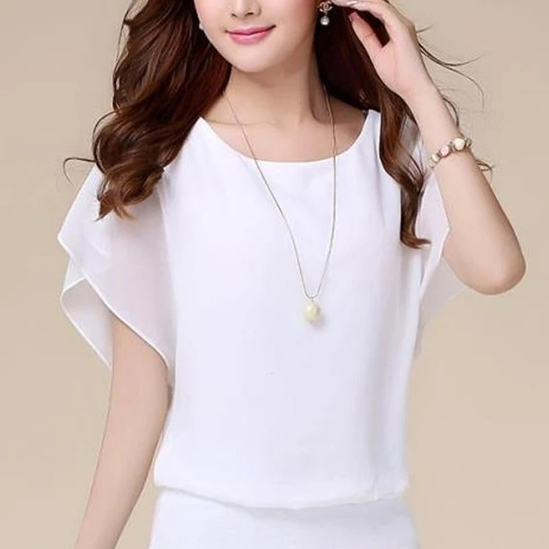 Dames Blouse Chiffon Ruche Mouwen Elegant