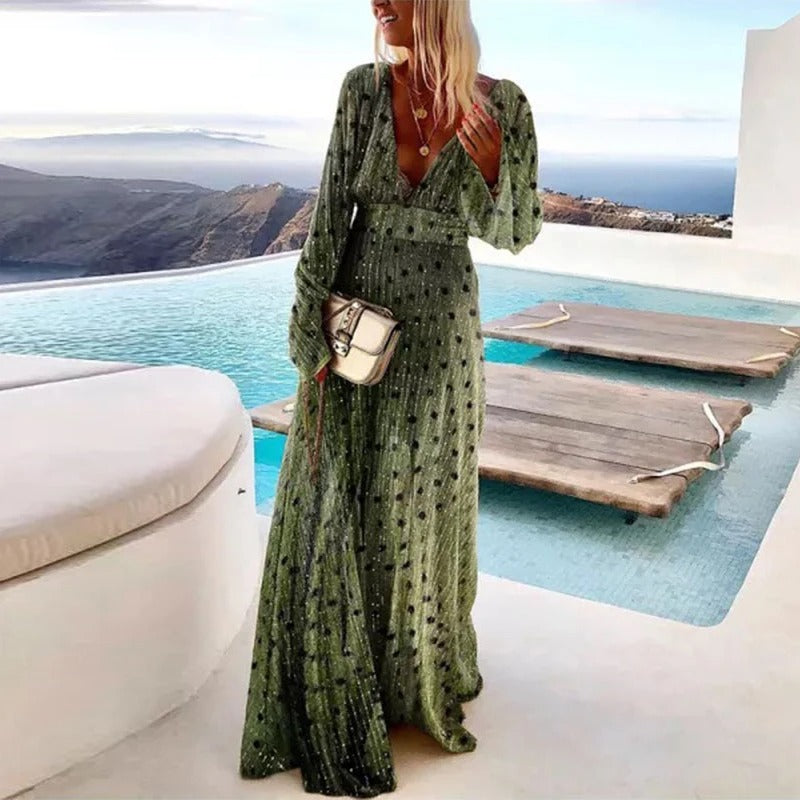 Lange Jurk met Stippenprint Elegante Zomerjurk voor Vrouw - Mode Vibes