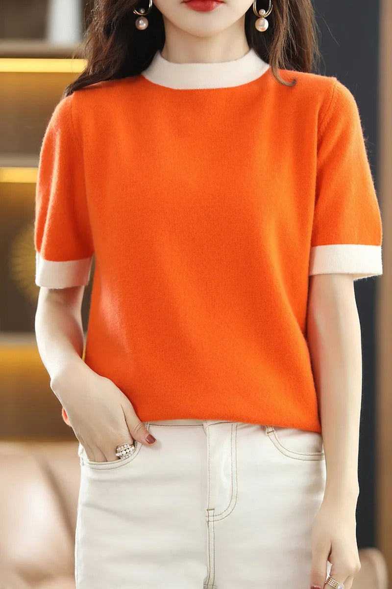 Kasjmier Shirt Korte Mouwen Zacht Gebreid