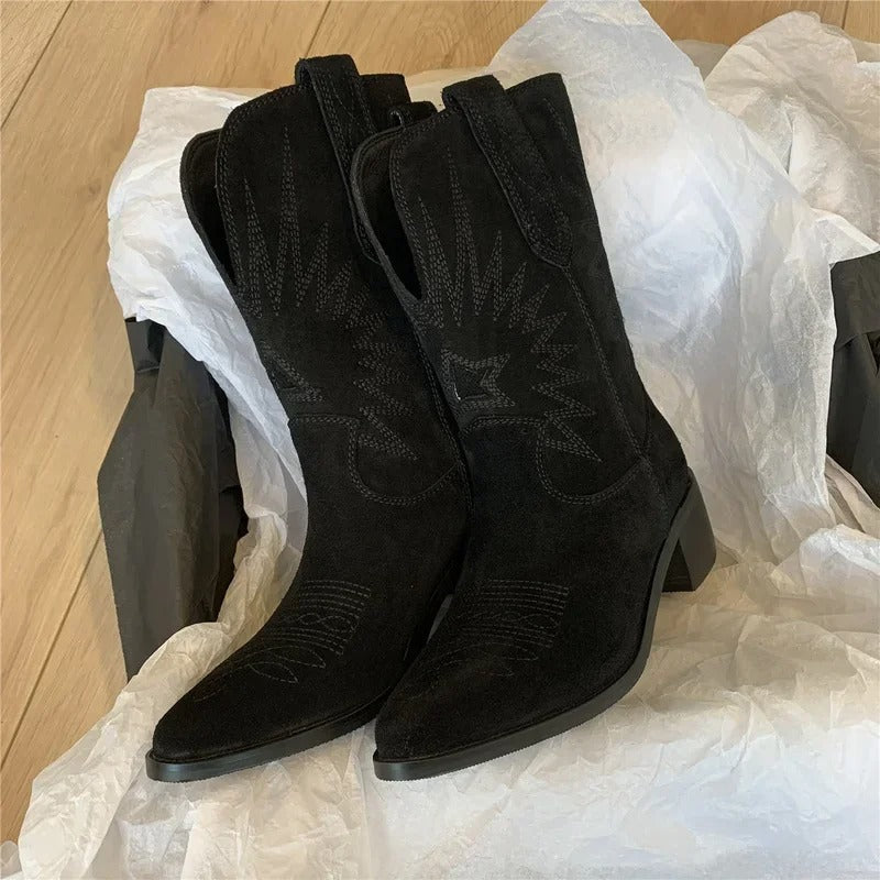 Geborduurde Western Laarzen Leren Cowboyschoenen