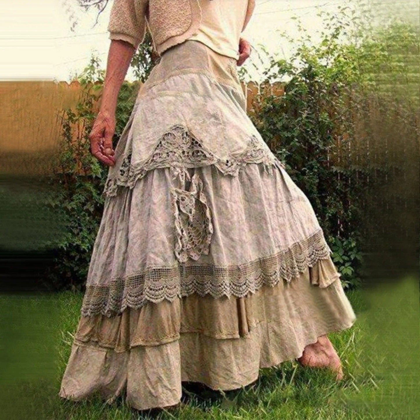 Boho Lange Kanten Rok Gelaagd Zomerjurk Stijl