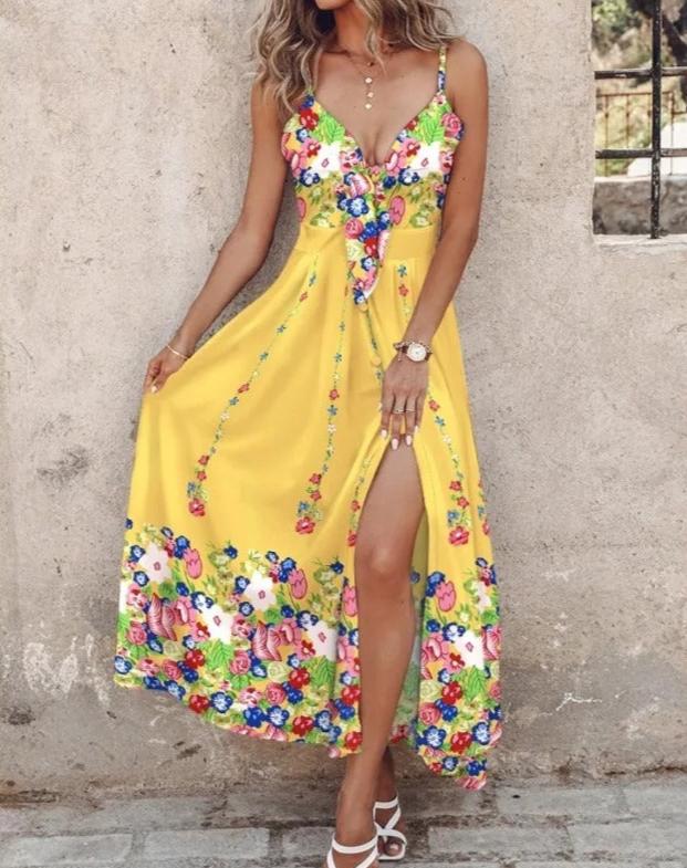 Maxi Jurk met Knoopdetail Zomerse Stijl Elvire