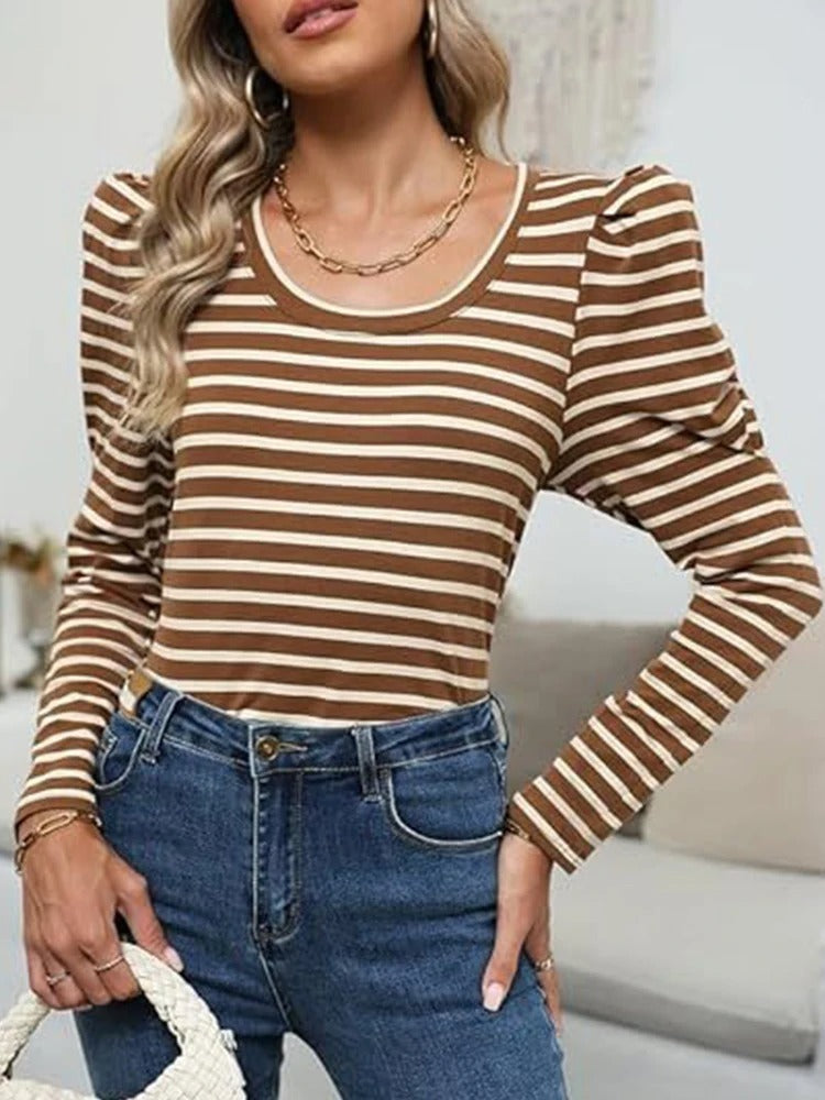 Dames Blouse Gestreept Pofmouw Klassiek Modelo