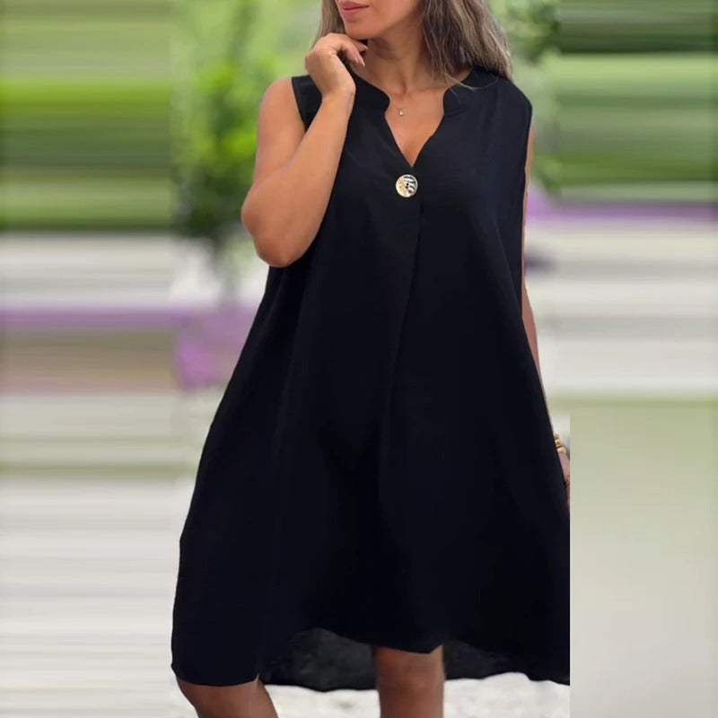 Mouwloze Midi Jurk V Hals Zomerjurk voor Vrouw