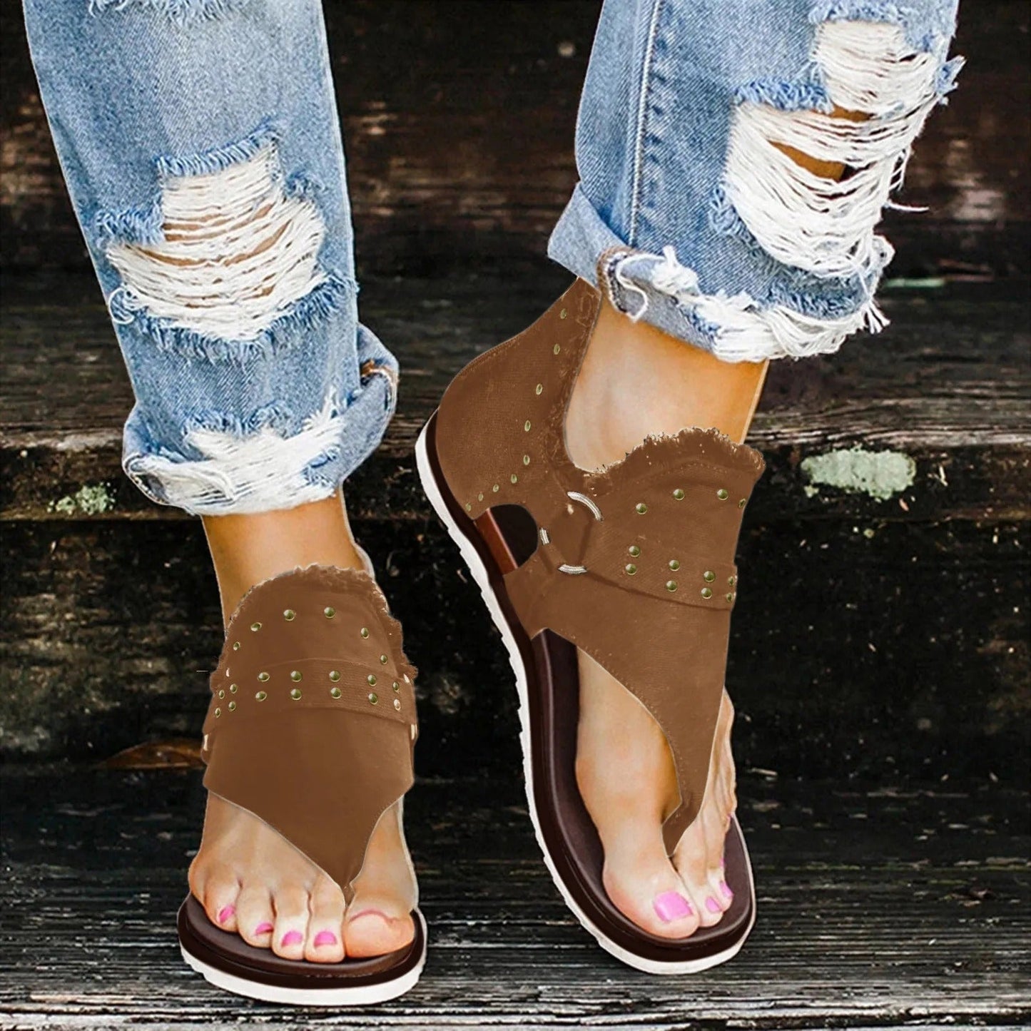 Sandalen met Rits en Gesp voor Vrouw Zomerkleurig