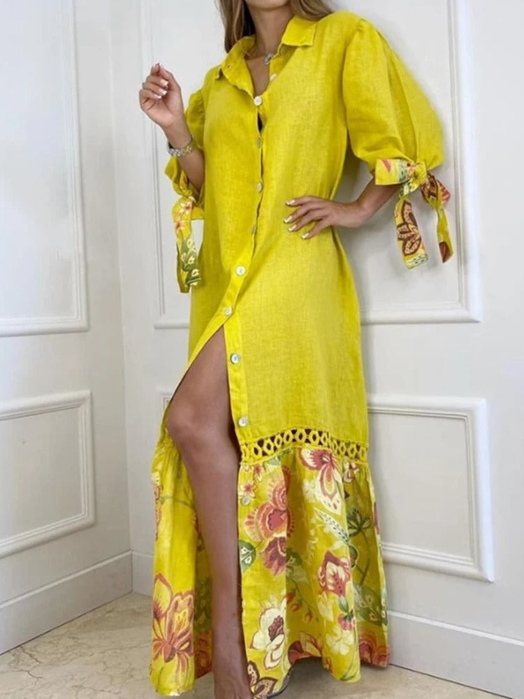 Vrouwelijke Zomerjurk Elegante Lantaarnmouwen