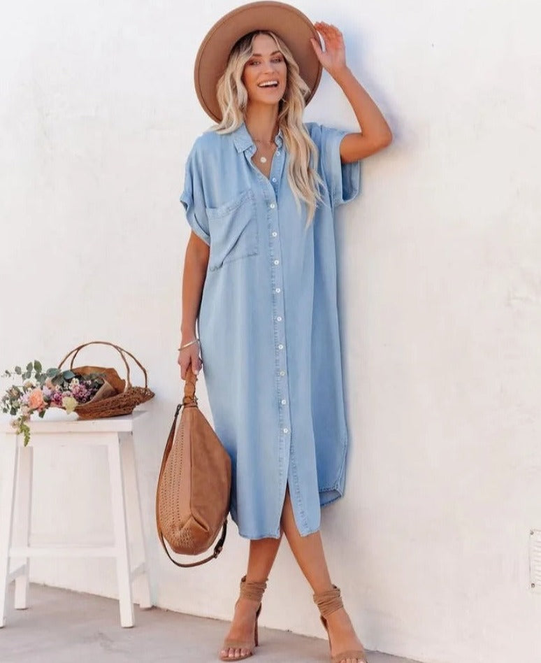 Denim Overhemdjurk Korte Mouwen Zomerjurk