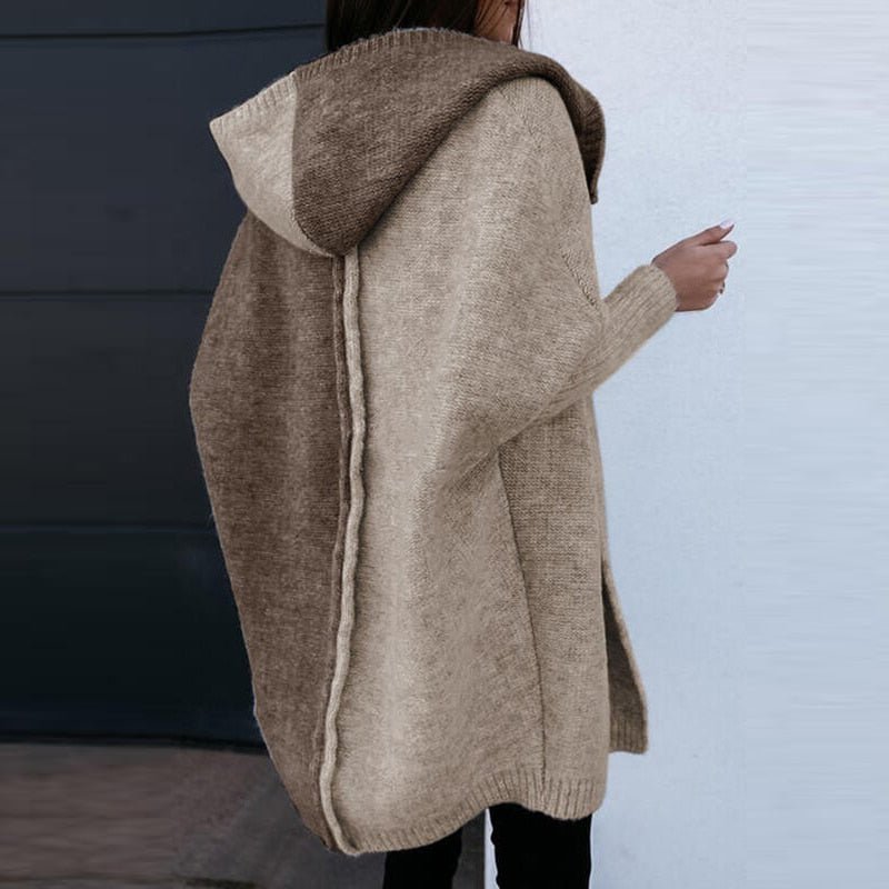 Patchwork Casual Sweater met Capuchon – Warme Wolachtige Gebreide Trui voor Dames