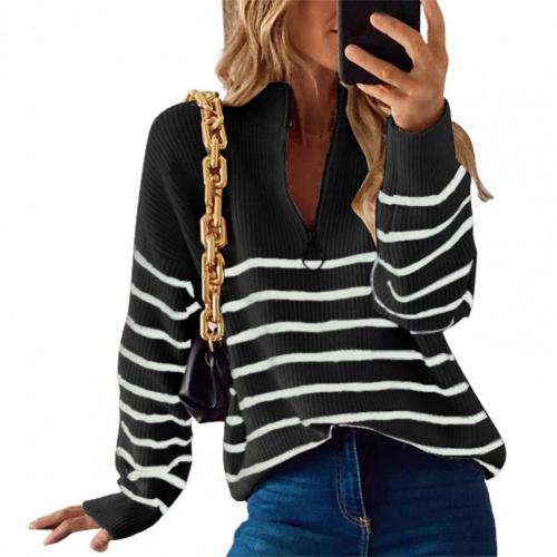 Trendy Gestreepte Kwart Zip Sweater - Fijne Stof & Stijlvol Design