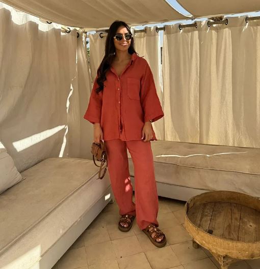 Vrouwelijke Zijden Katoenen Pyjama Set Lange Mouwen