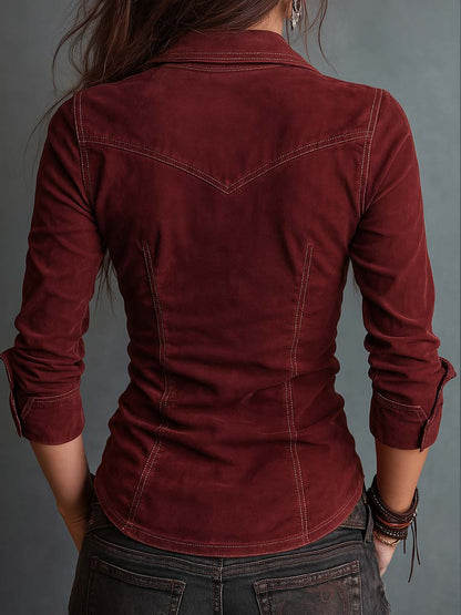 Vintage Zip-up Denim Shirt met Flapzakken