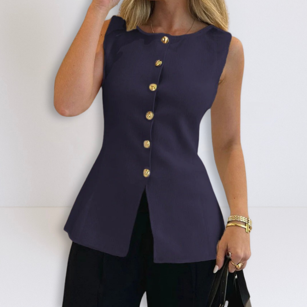 Dames Mouwloze met Knopen en Peplum