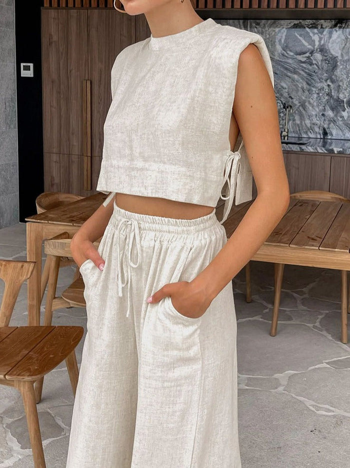 Zomerse Set Cropped Top en Wijde Broek - Mode Vibes