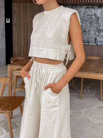 Zomerse Set Cropped Top en Wijde Broek - Mode Vibes
