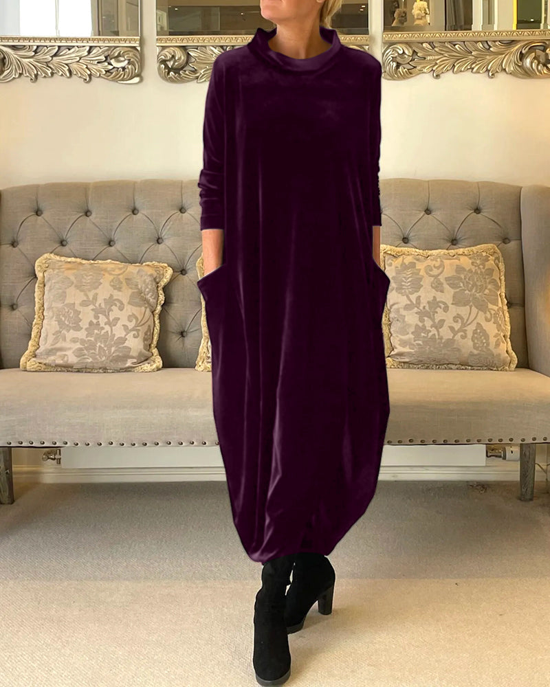 Velvet Damesjurk met Lange Mouwen – Elegant, Comfortabel & Herfstklaar