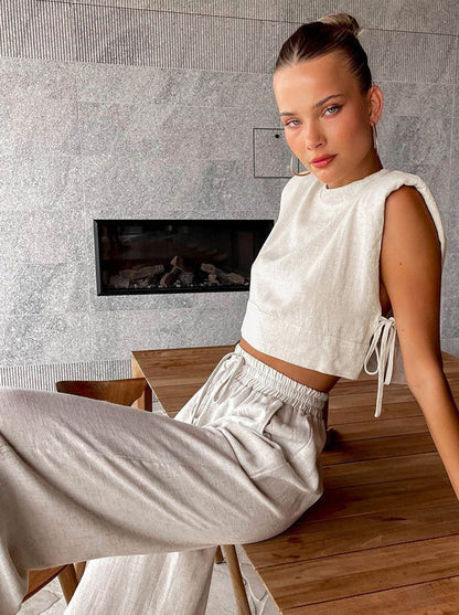 Zomerse Set Cropped Top en Wijde Broek