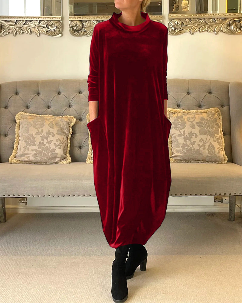 Velvet Damesjurk met Lange Mouwen – Elegant, Comfortabel & Herfstklaar