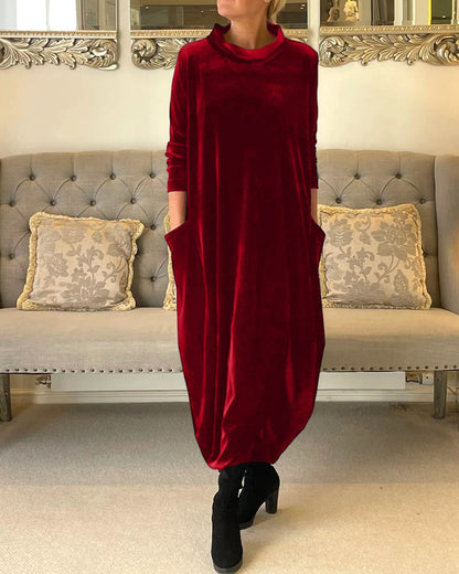 Velvet Damesjurk met Lange Mouwen – Elegant, Comfortabel & Herfstklaar