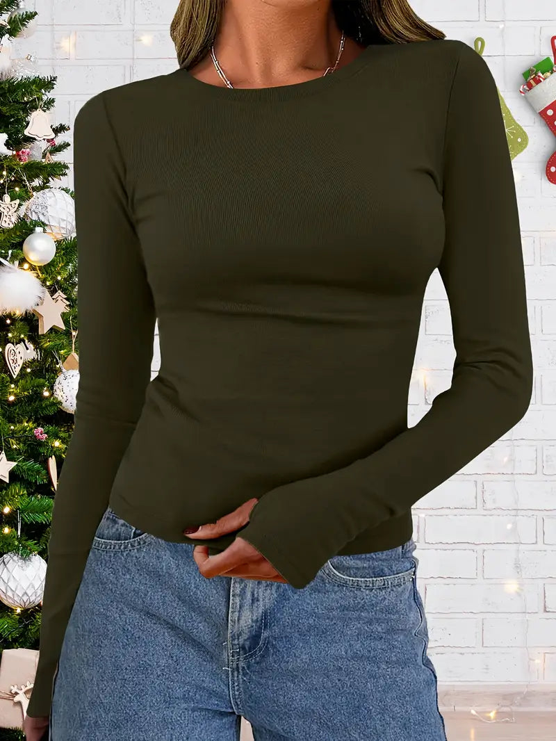 Dames Top Lange Mouwen Ronde Hals Warme Herfst Winter Collectie