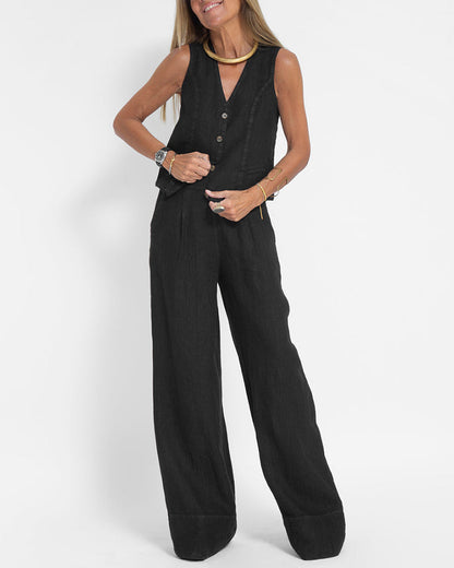 Linnen Set Wijde Broek en Vest voor Vrouw