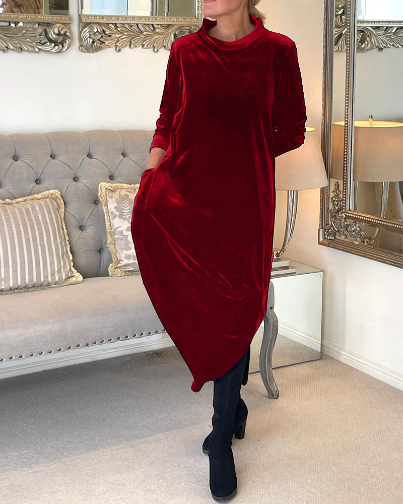 Velvet Damesjurk met Lange Mouwen – Elegant, Comfortabel & Herfstklaar