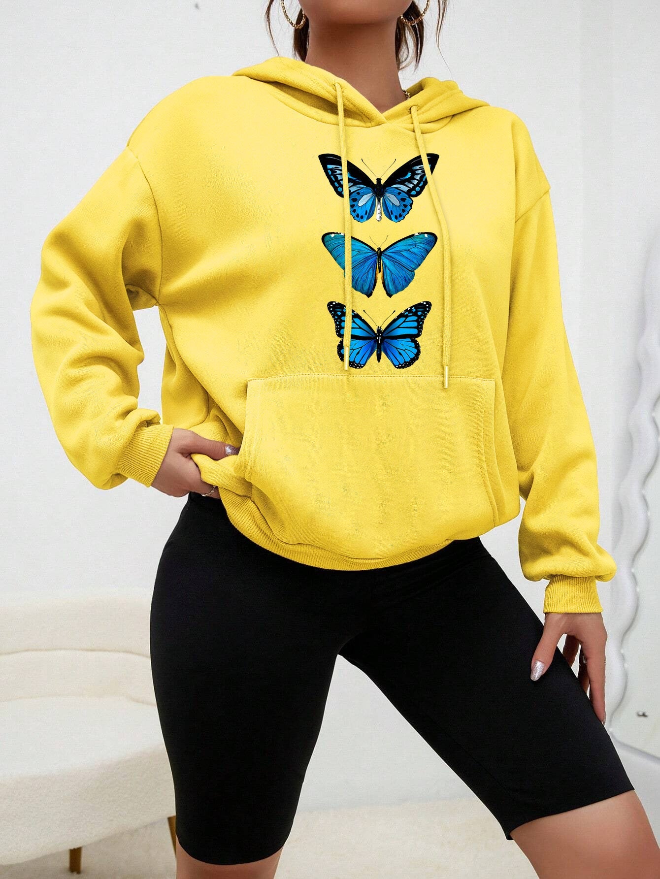 Dames Hoodie Comfortabel met Vlinder Print