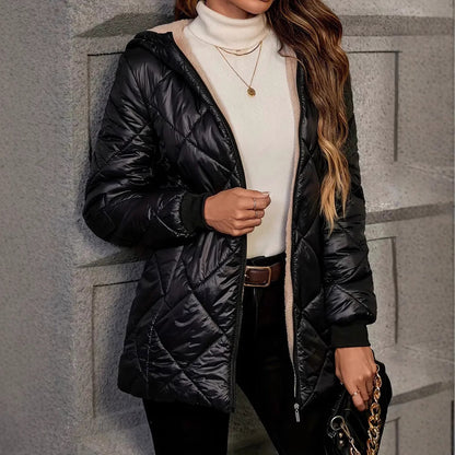Dames Gewatteerde Jas met Capuchon Warm en Stijlvol Quilted Design