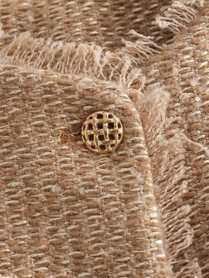 Dames Boucle Jas Gouden Knopen Zakken Stijlvol Mode