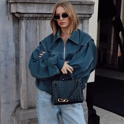 Oversized Bomberjack Met Contrasterende Stiksels en Kap