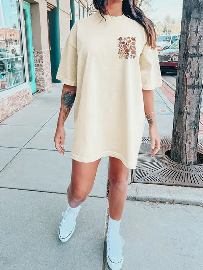 Bloemen T-shirtjurk Ronde Hals Zomerjurk Vrouw